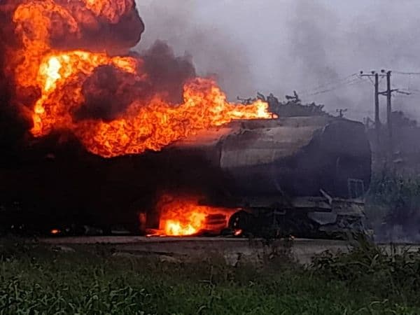 Panic in Ibadan as Fuel Tanker Bursts Into Flames After Brake Failure